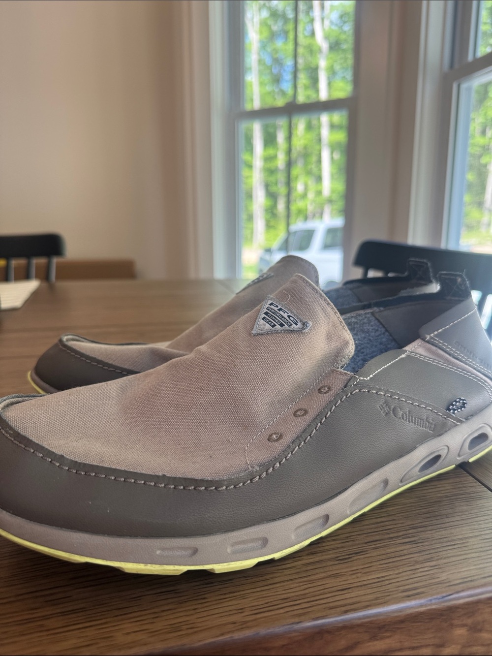Columbia PFG Men’s Slip-On Boat Shoes in Taupe/Gray / Sz 15